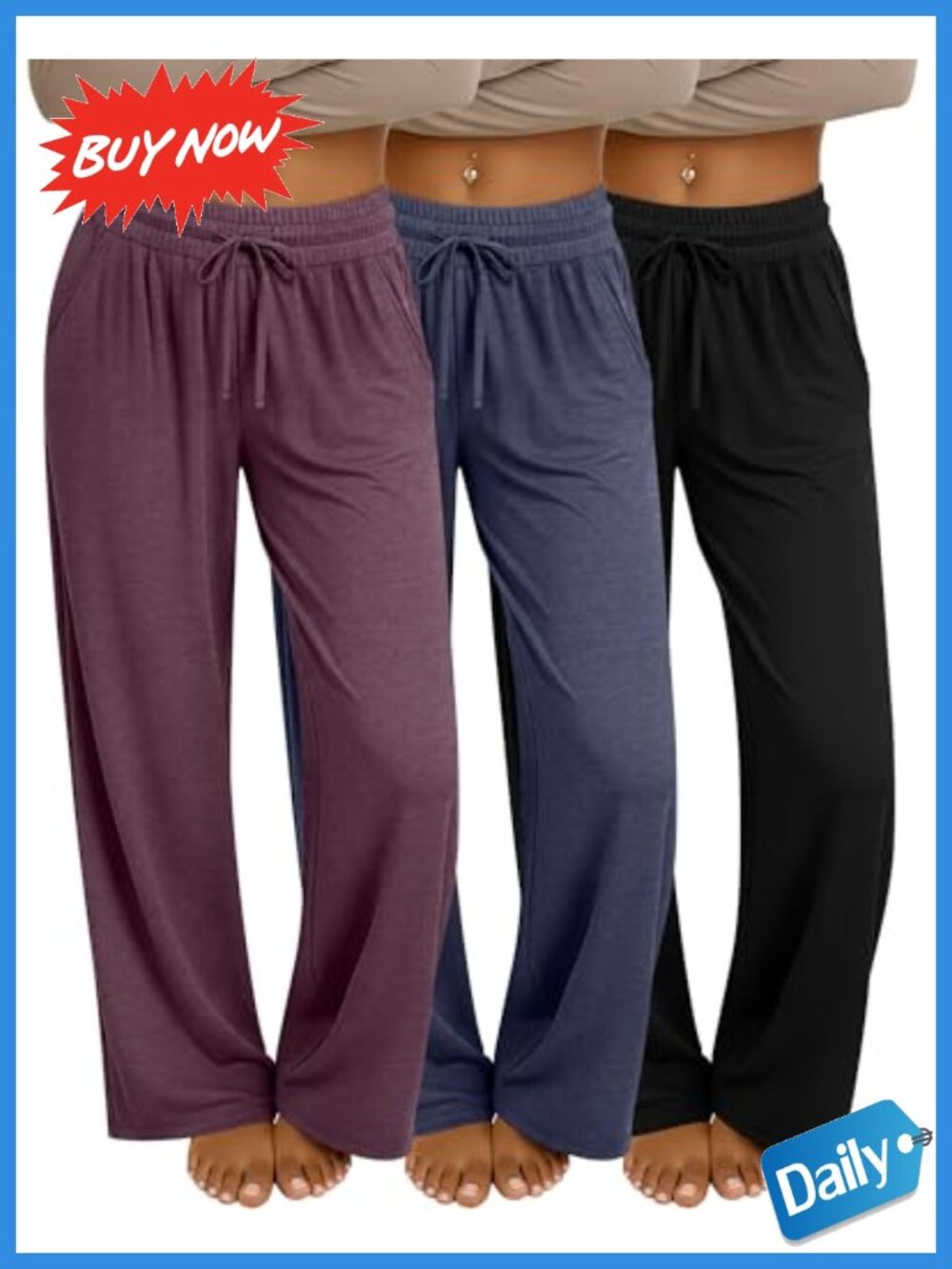 Wide Leg Sweatpants 3 Pack with Pockets Loose High Rise Lounge Pants